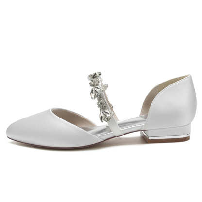 Elegant Rhinestone Strap Bridal Shoes for Women with Round Toe and Low Heel