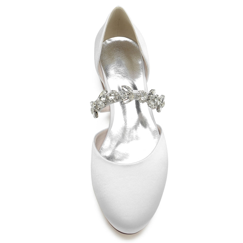 Elegant Rhinestone Strap Bridal Shoes for Women with Round Toe and Low Heel