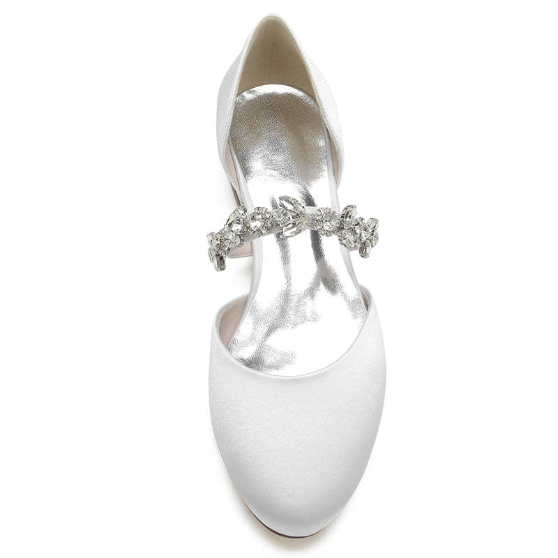 Elegant Rhinestone Strap Bridal Shoes for Women with Round Toe and Low Heel