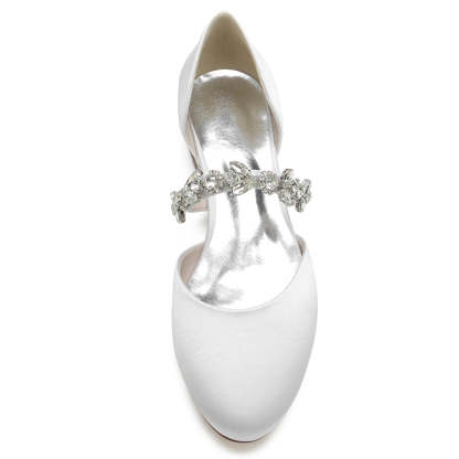 Elegant Rhinestone Strap Bridal Shoes for Women with Round Toe and Low Heel