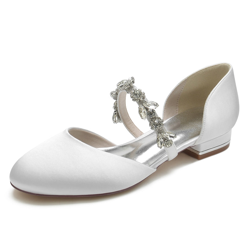 Elegant Rhinestone Strap Bridal Shoes for Women with Round Toe and Low Heel