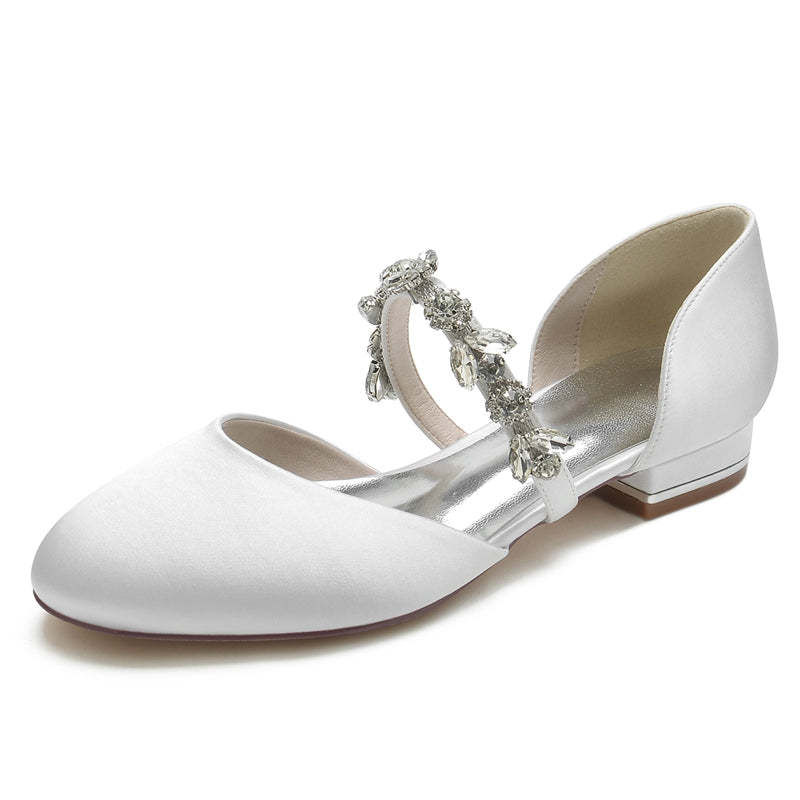 Elegant Rhinestone Strap Bridal Shoes for Women with Round Toe and Low Heel