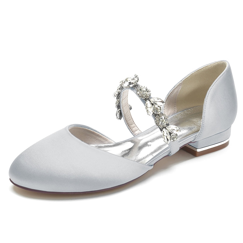 Elegant Rhinestone Strap Bridal Shoes for Women with Round Toe and Low Heel