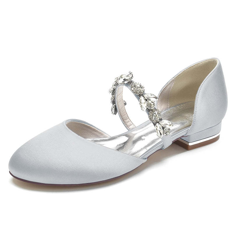 Elegant Rhinestone Strap Bridal Shoes for Women with Round Toe and Low Heel