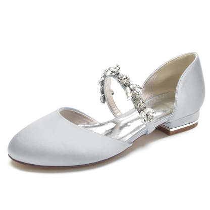 Elegant Rhinestone Strap Bridal Shoes for Women with Round Toe and Low Heel