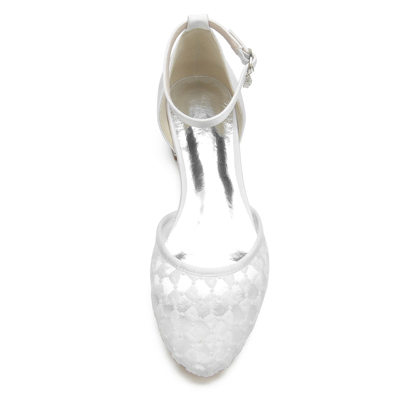 Bridal Shoes for Women with Retro Knitted Buckle and Pointed Toe Flat Heel