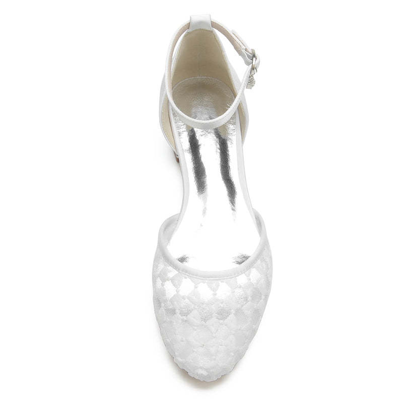 Bridal Shoes for Women with Retro Knitted Buckle and Pointed Toe Flat Heel