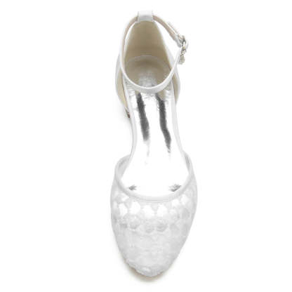 Bridal Shoes for Women with Retro Knitted Buckle and Pointed Toe Flat Heel