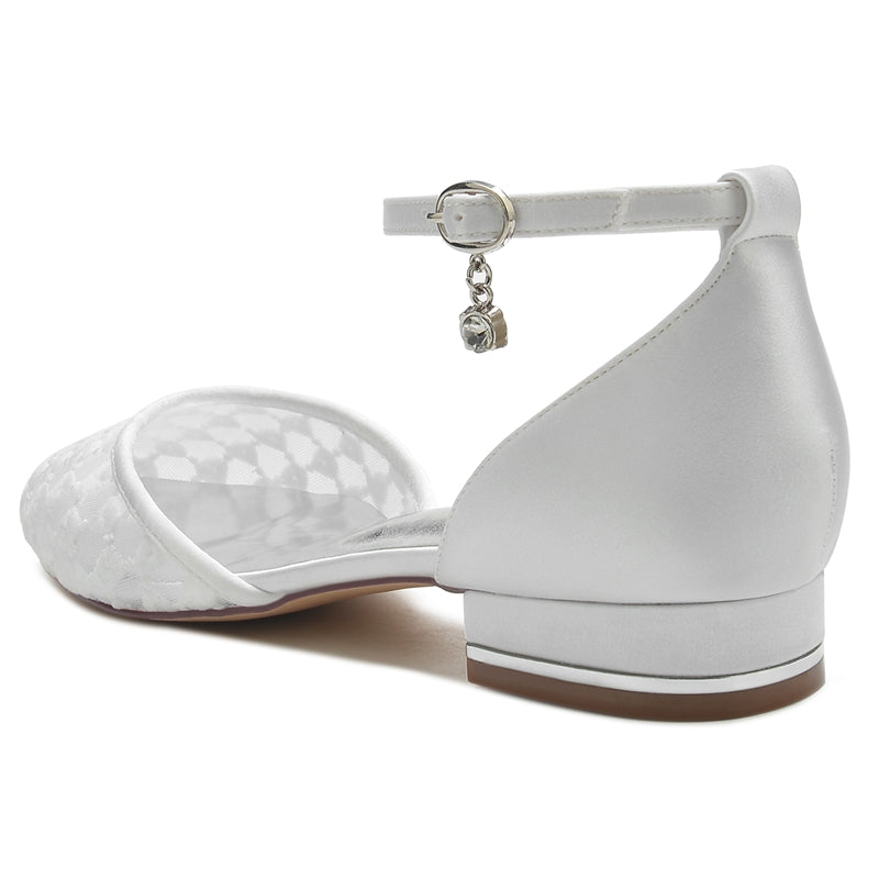 Bridal Shoes for Women with Retro Knitted Buckle and Pointed Toe Flat Heel