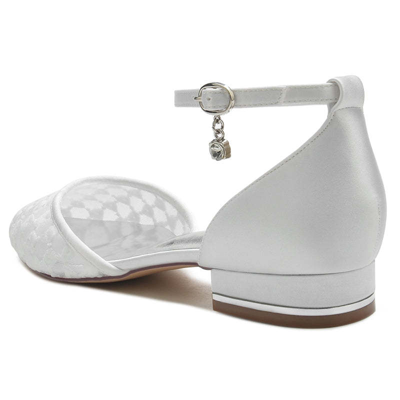 Bridal Shoes for Women with Retro Knitted Buckle and Pointed Toe Flat Heel