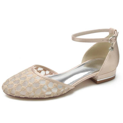 Bridal Shoes for Women with Retro Knitted Buckle and Pointed Toe Flat Heel