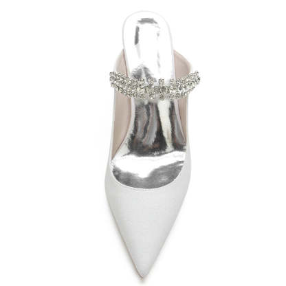 Bridal Slip-On Shoes for Women with Rhinestone Pointed Toe and Glitter High Heel