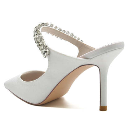 Bridal Slip-On Shoes for Women with Rhinestone Pointed Toe and Glitter High Heel