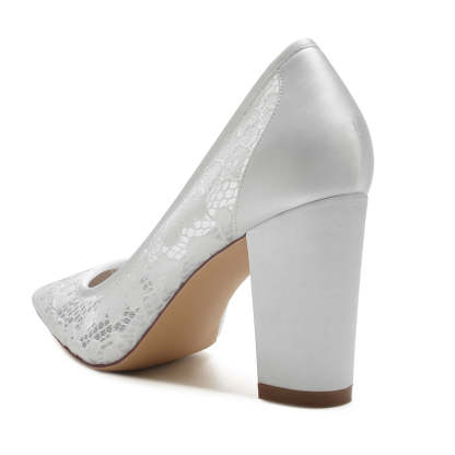 Elegant White Bridal Shoes for Women with Pointed Toe and Block Heel