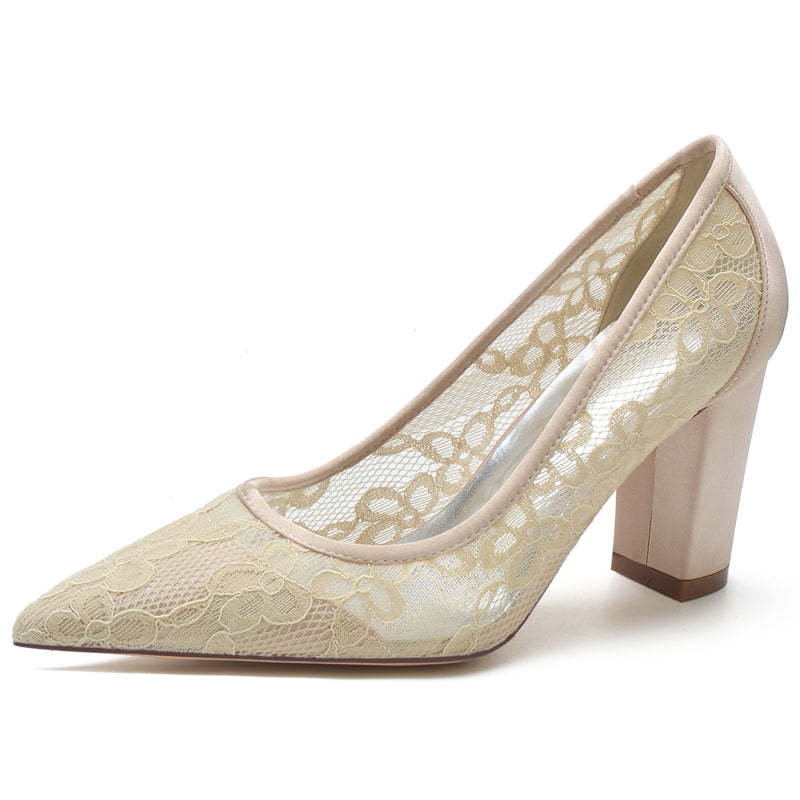 Elegant White Bridal Shoes for Women with Pointed Toe and Block Heel