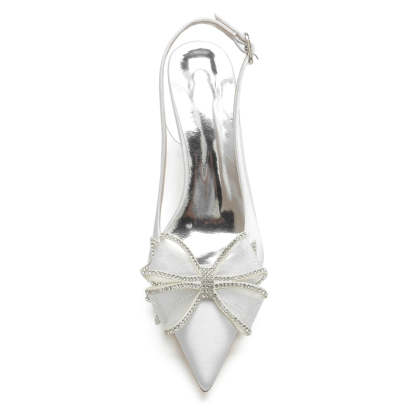 Bridal Shoes for Women with Pointed Toe Chunky Heel Buckle and Open Back