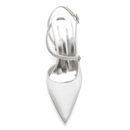 Bridal Shoes for Women with Closed Toe Chunky Heel Crossed Straps and Rhinestone Buckle