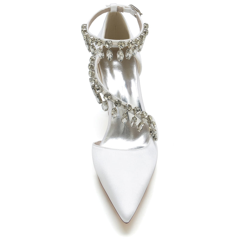 Luxurious Closed-Toe Bridal Shoes for Women with Rhinestone Buckle and Crossed Straps