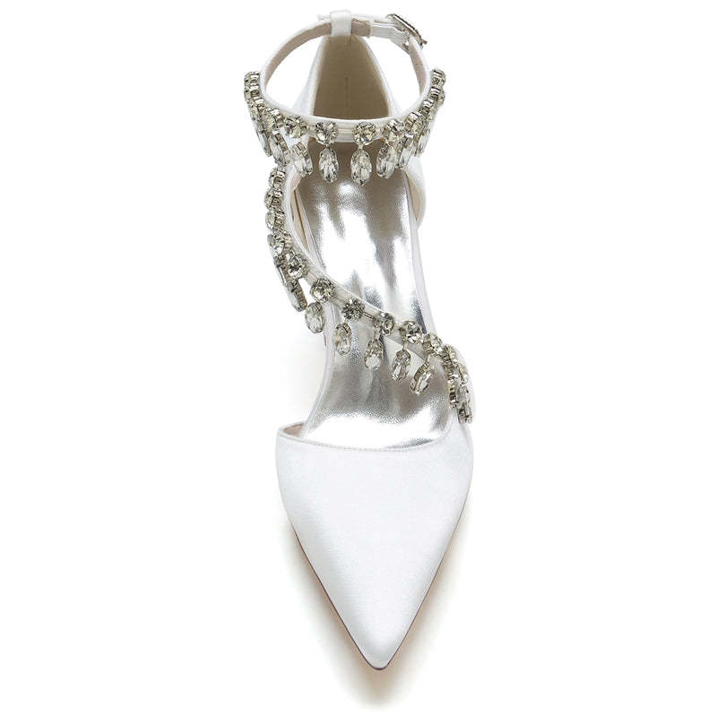 Luxurious Closed-Toe Bridal Shoes for Women with Rhinestone Buckle and Crossed Straps