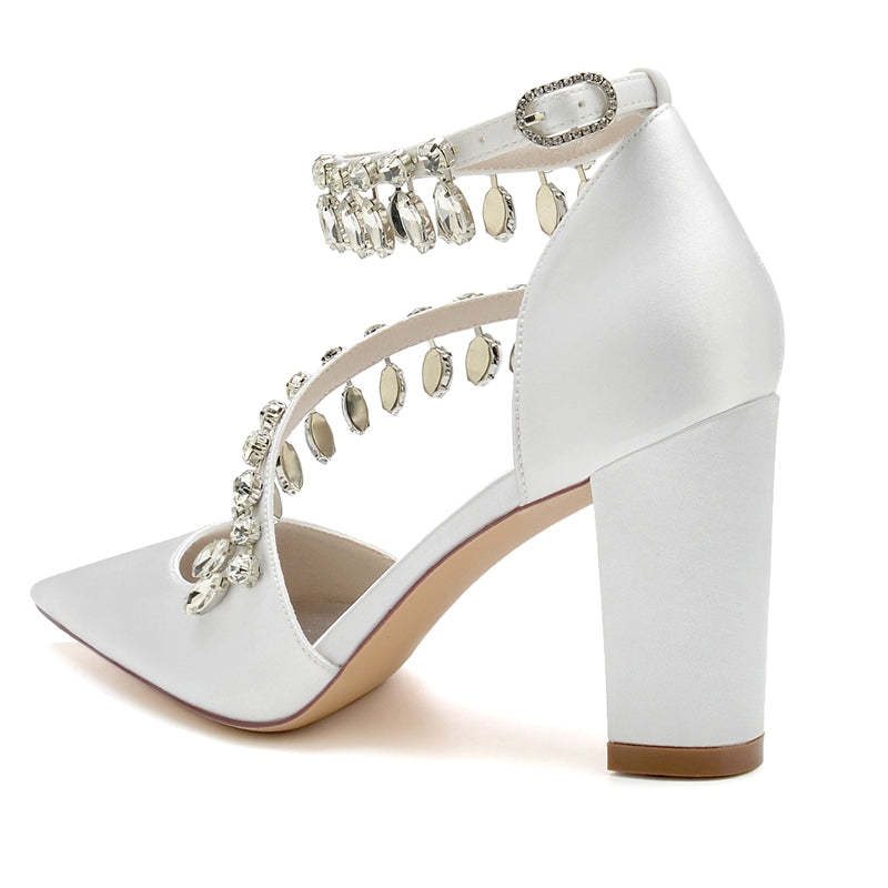 Luxurious Closed-Toe Bridal Shoes for Women with Rhinestone Buckle and Crossed Straps