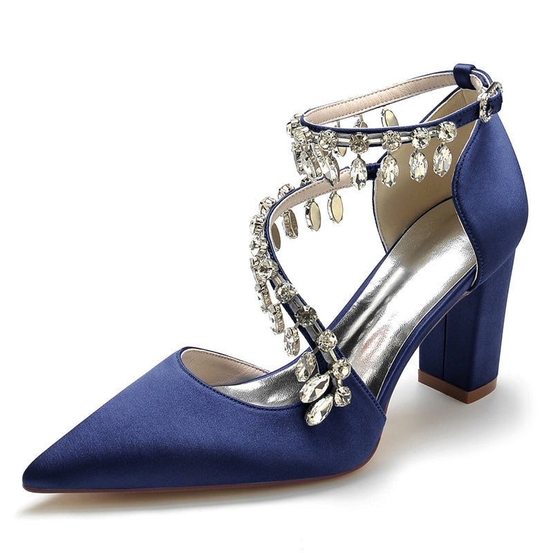 Luxurious Closed-Toe Bridal Shoes for Women with Rhinestone Buckle and Crossed Straps