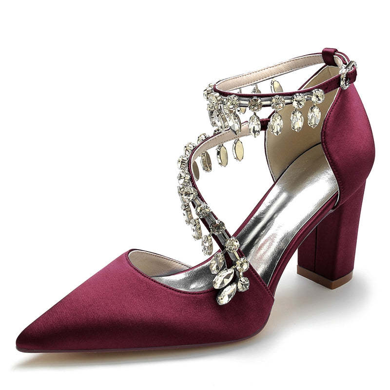 Luxurious Closed-Toe Bridal Shoes for Women with Rhinestone Buckle and Crossed Straps