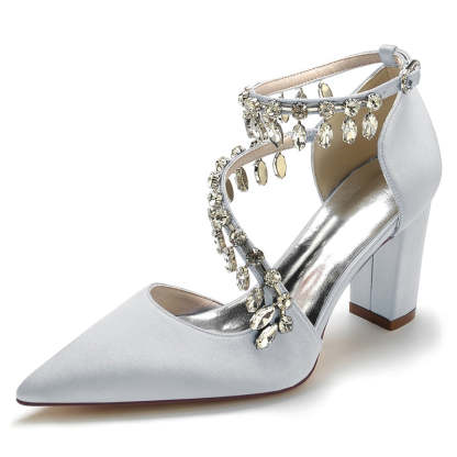 Luxurious Closed-Toe Bridal Shoes for Women with Rhinestone Buckle and Crossed Straps