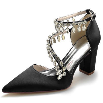 Luxurious Closed-Toe Bridal Shoes for Women with Rhinestone Buckle and Crossed Straps