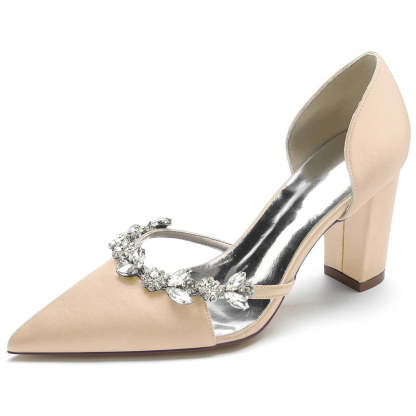 Bridal High Heel Shoes for Women in Nude Pink with Rhinestone and Pointed Toe