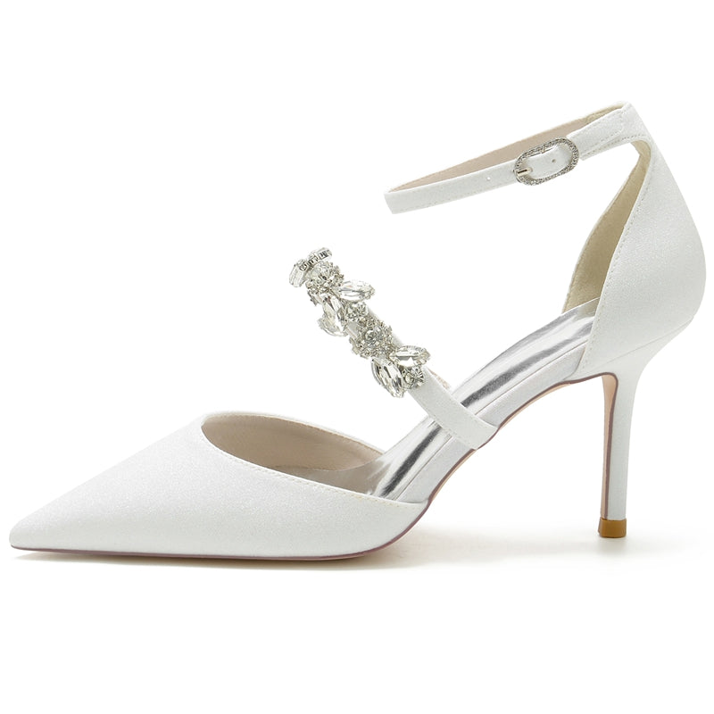 Elegant Bridal Shoes for Women with Rhinestone Straps and Pointed Toe High Heel