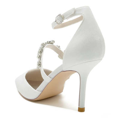 Elegant Bridal Shoes for Women with Rhinestone Straps and Pointed Toe High Heel