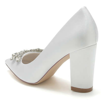 Elegant Bridal Shoes for Women with Pointed Toe and Chunky Rhinestone Heel