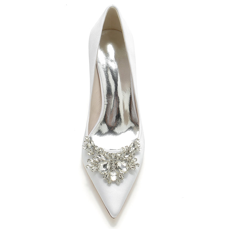Elegant Bridal Shoes for Women with Pointed Toe and Chunky Rhinestone Heel