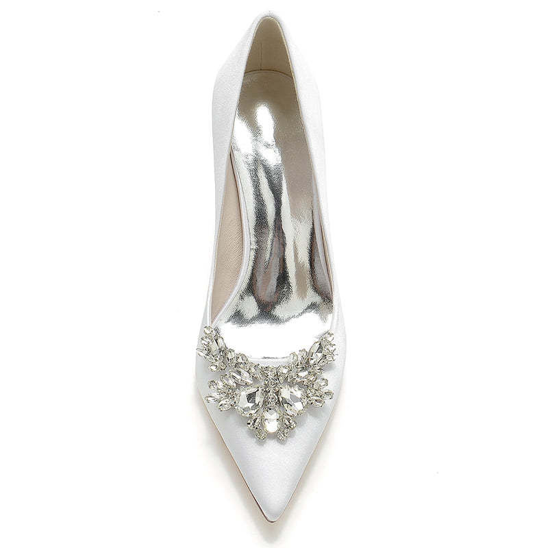 Elegant Bridal Shoes for Women with Pointed Toe and Chunky Rhinestone Heel
