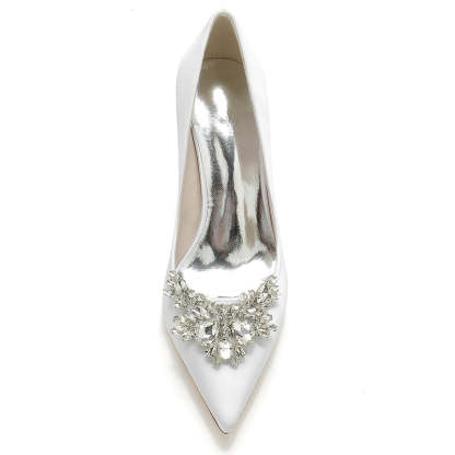 Elegant Bridal Shoes for Women with Pointed Toe and Chunky Rhinestone Heel