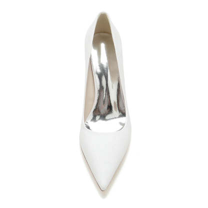 Silver Bridal Shoes for Women with Pointed Toe and Block Heel