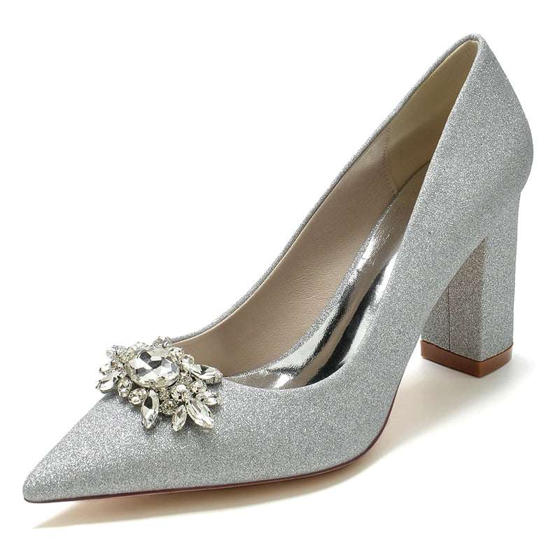 Sparkling Bridal Shoes for Women with Pointed Toe and High Heel Adorned with Delicate Rhinestones