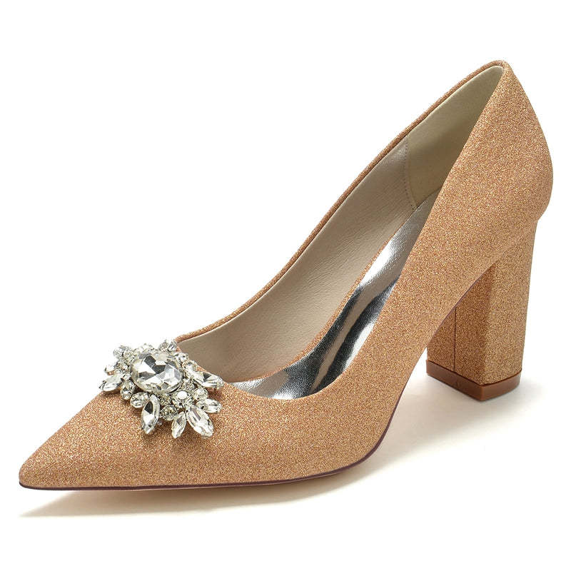 Sparkling Bridal Shoes for Women with Pointed Toe and High Heel Adorned with Delicate Rhinestones