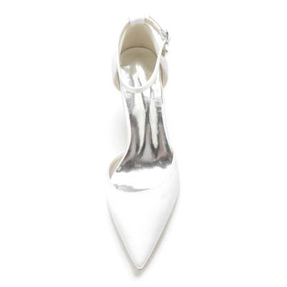 Bridal Shoes for Women with Crystal Pendant Pointed Toe and Simple Buckle Block Heel