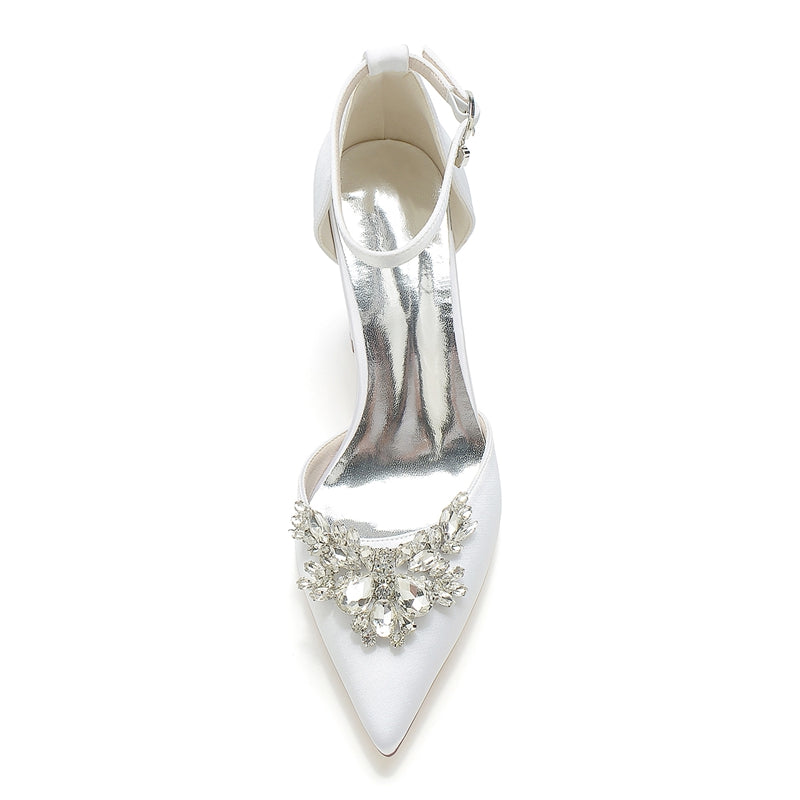Bridal Shoes for Women with Chunky Heel Closed Toe and Rhinestone Buckle