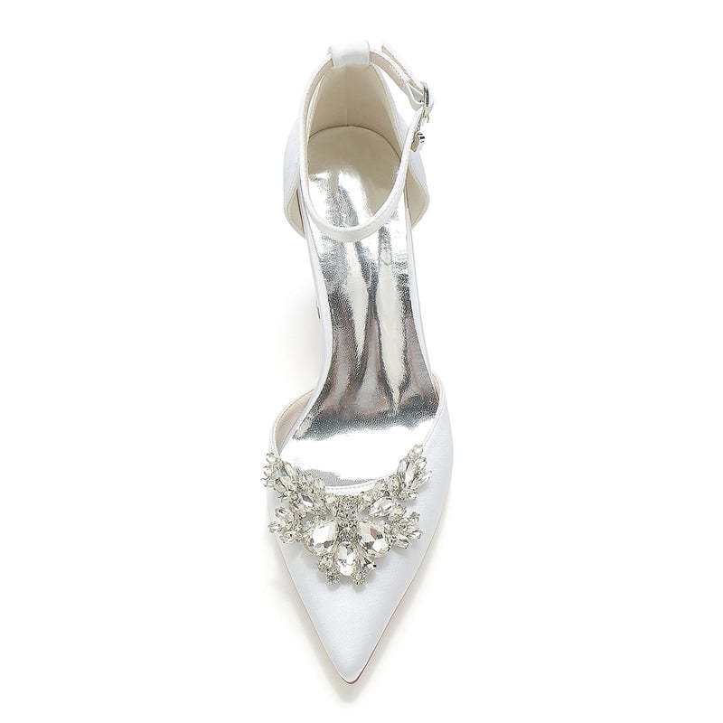 Bridal Shoes for Women with Chunky Heel Closed Toe and Rhinestone Buckle