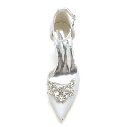 Bridal Shoes for Women with Chunky Heel Closed Toe and Rhinestone Buckle