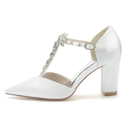 Bridal Shoes for Women with Stylish Rhinestone Strap and Pointed Toe High Heel