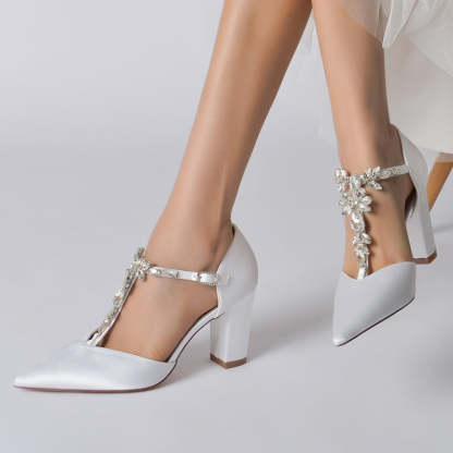 Bridal Shoes for Women with Stylish Rhinestone Strap and Pointed Toe High Heel