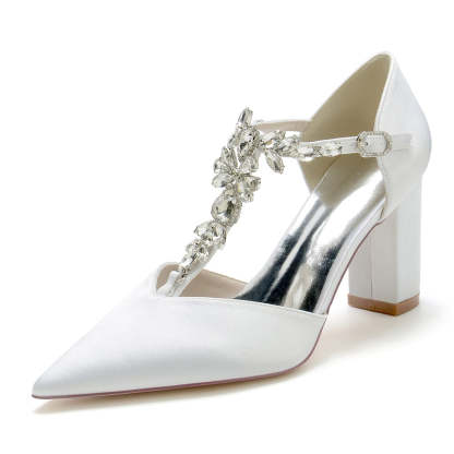 Bridal Shoes for Women with Stylish Rhinestone Strap and Pointed Toe High Heel