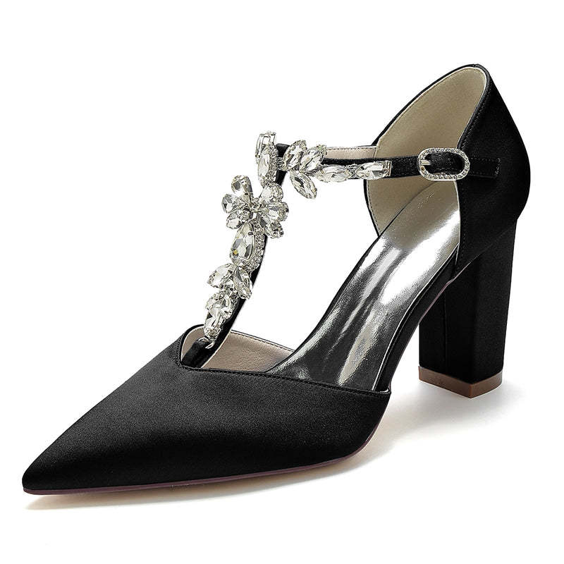 Bridal Shoes for Women with Stylish Rhinestone Strap and Pointed Toe High Heel
