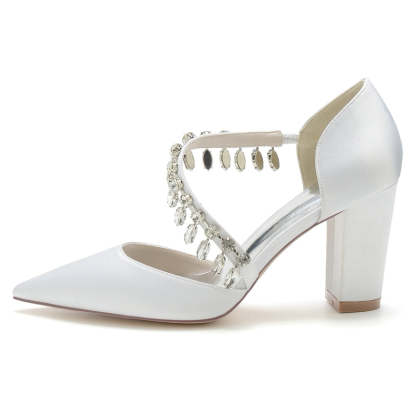 Bridal High Heel Wedding Shoes for Women with Rhinestone Straps and Pointed Toes
