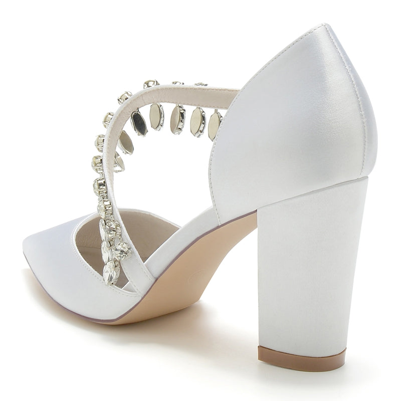 Bridal High Heel Wedding Shoes for Women with Rhinestone Straps and Pointed Toes