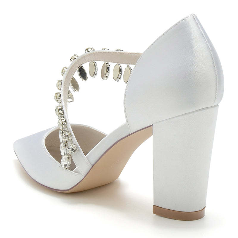 Bridal High Heel Wedding Shoes for Women with Rhinestone Straps and Pointed Toes
