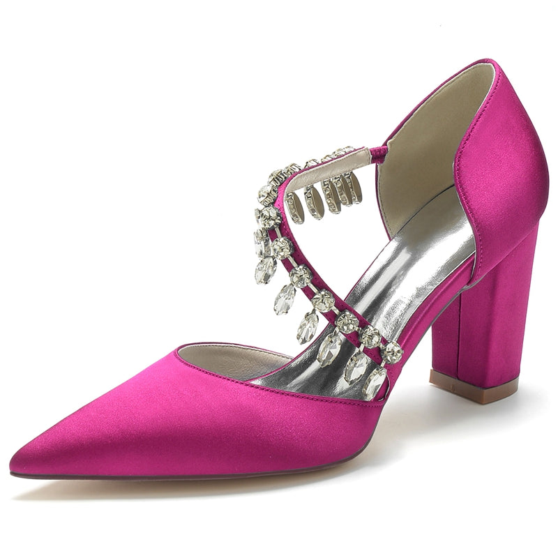 Bridal High Heel Wedding Shoes for Women with Rhinestone Straps and Pointed Toes